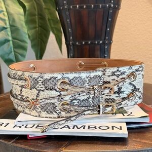 Jimmy Choo Snake Python Wide Waist Double Buckle with Gold Hardware Belt Size 85
